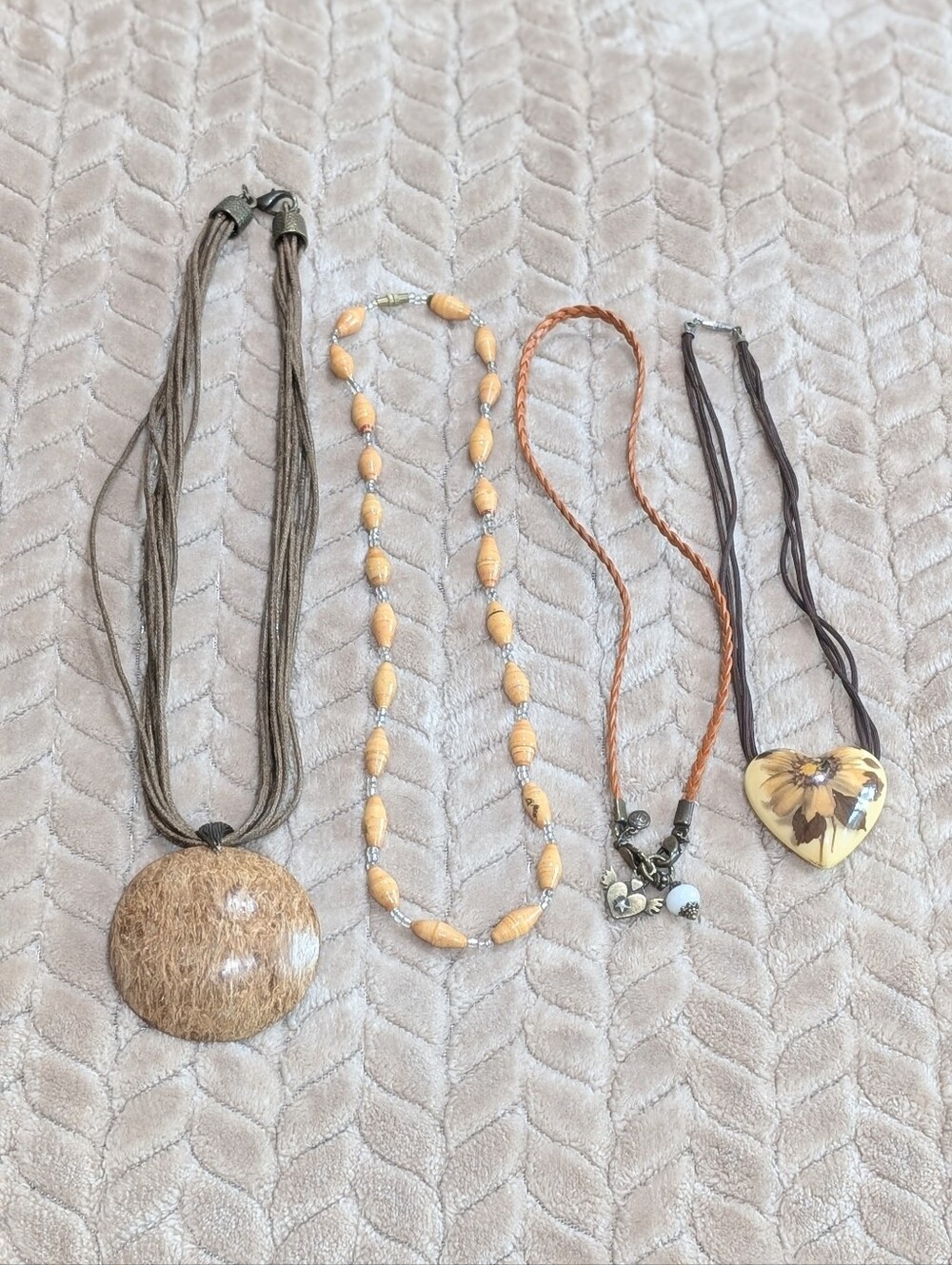Lot Fall Autumn Colors 4 Necklaces Includes Leather Wooden Beads Coconut Shell